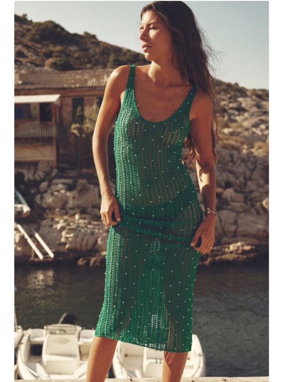 Zara Beaded Crochet Cover Up Dress Size Medium
